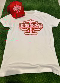 Image 1 of Red Paisley/Bandana Print "DIFFERENT" Tshirt + Hat Set