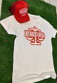 Image 2 of Red Paisley/Bandana Print "DIFFERENT" Tshirt + Hat Set