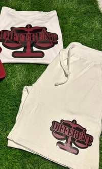Image 1 of White/Burgundy/Black "DIFFERENT"⚖️ Short Set