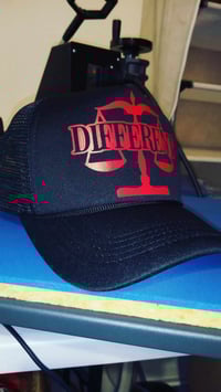 Image 2 of Black/Red "DIFFERENT"⚖️ Short Set + Trucker Hat