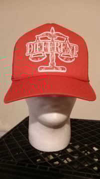 Image 1 of Bandana Print "DIFFERENT"⚖️ Trucker Hats RED & BLUE