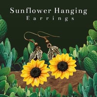 Image 2 of Vintage Alloy Plated Sunflower Shaped Hanging Earrings
