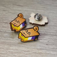 Image 1 of Dog Ice Cream Sandwich - Non Binary Pride Flag - Wooden Pin Badge