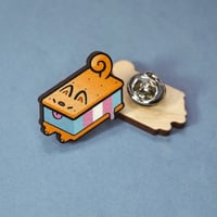 Image 4 of Dog Ice Cream Sandwich - Trans Pride Flag - Wooden Pin Badge