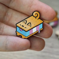 Image 2 of Dog Ice Cream Sandwich - Trans Pride Flag - Wooden Pin Badge