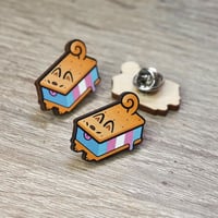 Image 1 of Dog Ice Cream Sandwich - Trans Pride Flag - Wooden Pin Badge