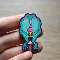 Image 2 of Frog with Ice Cream - Wooden Pin Badge