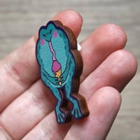 Image 3 of Frog with Ice Cream - Wooden Pin Badge