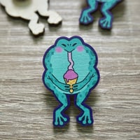 Image 1 of Frog with Ice Cream - Wooden Pin Badge