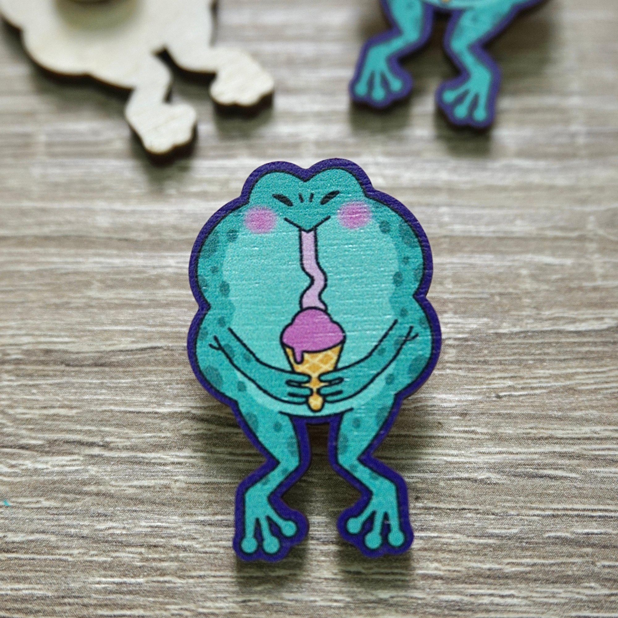 Sleepy Frog Wooden Pin