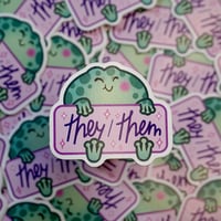 Image 3 of They/Them Pronouns Frog - Eco Friendly Die Cut Sticker