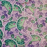Image 4 of They/Them Pronouns Frog - Eco Friendly Die Cut Sticker