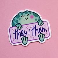 Image 1 of They/Them Pronouns Frog - Eco Friendly Die Cut Sticker
