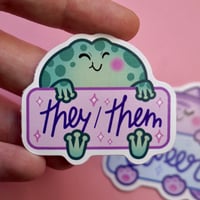 Image 2 of They/Them Pronouns Frog - Eco Friendly Die Cut Sticker