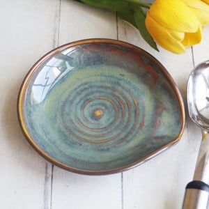 Image of Large Spoon Rest in Galaxy Green Glaze, Cooking Station Dish, Made in USA