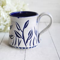 Image 2 of Hand Carved Dark Blue Stoneware Mug, Hand Carved Pottery Mug, Made in USA