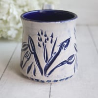 Image 3 of Hand Carved Dark Blue Stoneware Mug, Hand Carved Pottery Mug, Made in USA