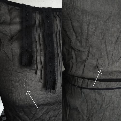 Image of BLACK SHEER SILK BLOUSE ※ long sleeves - silk chiffon & lace - XS / S