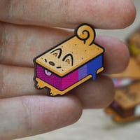 Image 2 of Dog Ice Cream Sandwich - Bi Pride Flag - Wooden Pin Badge