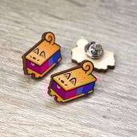 Image 1 of Dog Ice Cream Sandwich - Bi Pride Flag - Wooden Pin Badge
