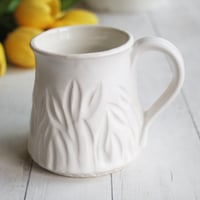 Image 2 of Hand Carved Satin White Stoneware Mug, 14 Ounce Pottery Mug, Made in USA