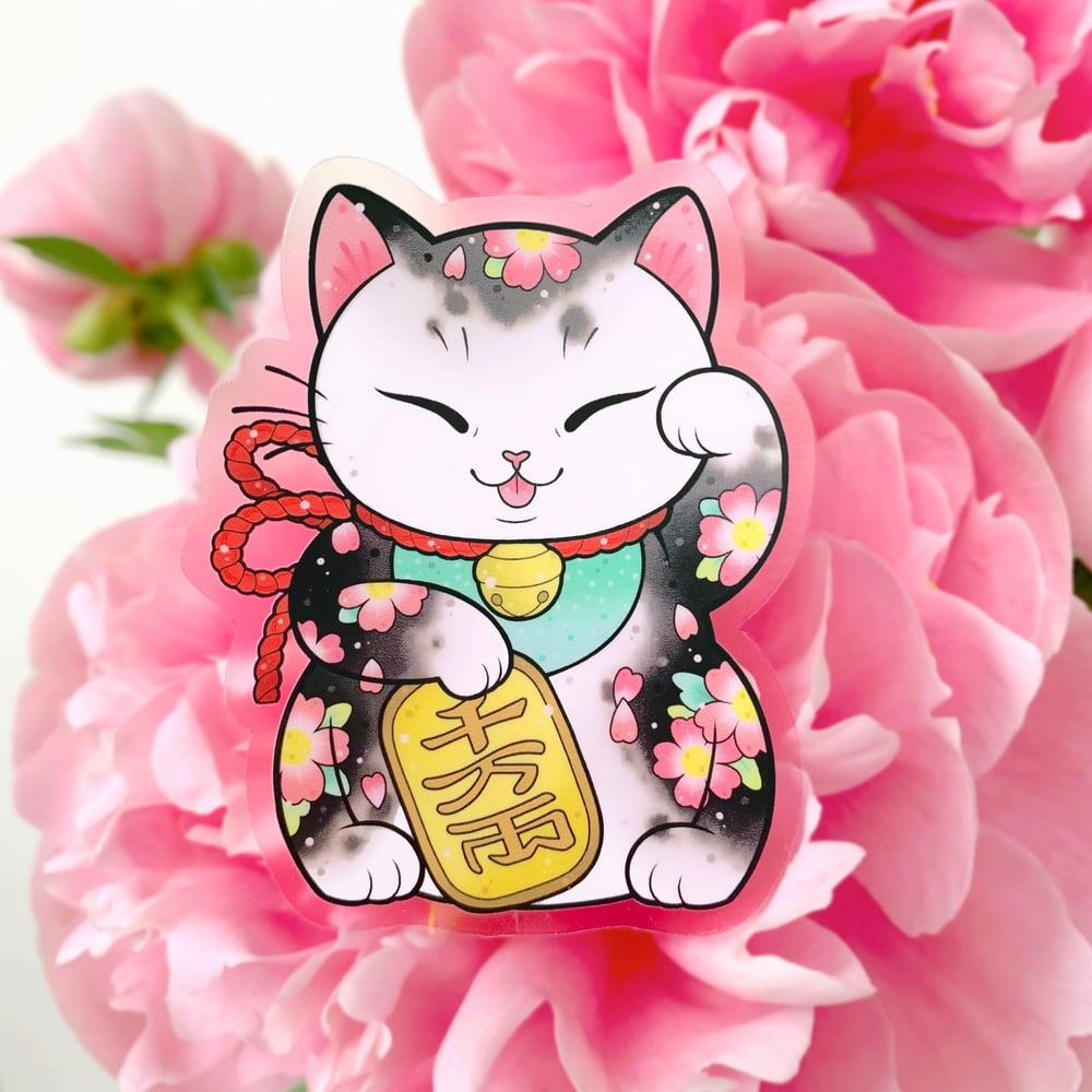 Image of CLEAR Sakura Lucky Cat STICKER