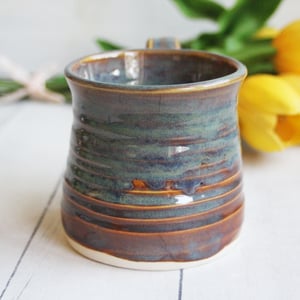Image of Stoneware Mug with Greenish Blue and Brown Earthy Glazes, Made in USA