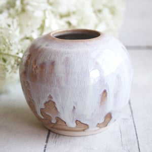 Image of Rustic Dripping White and Ocher Vase, Small Handcrafted Pottery Vase Made in USA