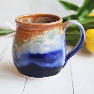 Image of Gorgeous Colorful 16 oz. Mug, Handmade Pottery Coffee Cup with Dripping Glazes (A)