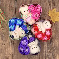 New 1 set of artificial soap roses bear doll  gift box party decoration bear rose heart