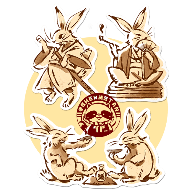 [STICKER SET] Calligraphy Rabbits | Sherms' 紙芝居屋