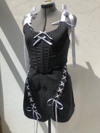Image 1 of Grey Pinstripe Bow Corset and Skirt Set