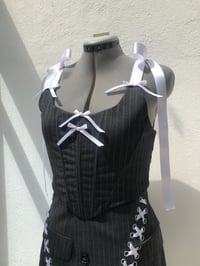 Image 2 of Grey Pinstripe Bow Corset and Skirt Set