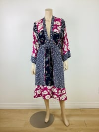 Image 1 of Vintage 1970s 30s Rayon Patchwork Kimono Sleeve Top & Skirt Set