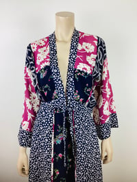 Image 2 of Vintage 1970s 30s Rayon Patchwork Kimono Sleeve Top & Skirt Set