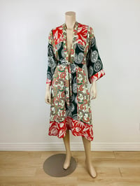 Image 1 of Vintage 1970s 30s Patchwork Rayon Kimono Sleeve Top & Skirt Set