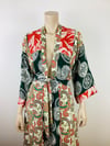 Vintage 1970s 30s Patchwork Rayon Kimono Sleeve Top & Skirt Set