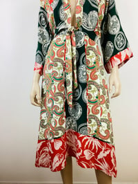 Image 3 of Vintage 1970s 30s Patchwork Rayon Kimono Sleeve Top & Skirt Set