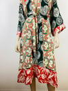 Vintage 1970s 30s Patchwork Rayon Kimono Sleeve Top & Skirt Set