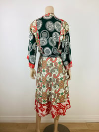 Image 5 of Vintage 1970s 30s Patchwork Rayon Kimono Sleeve Top & Skirt Set
