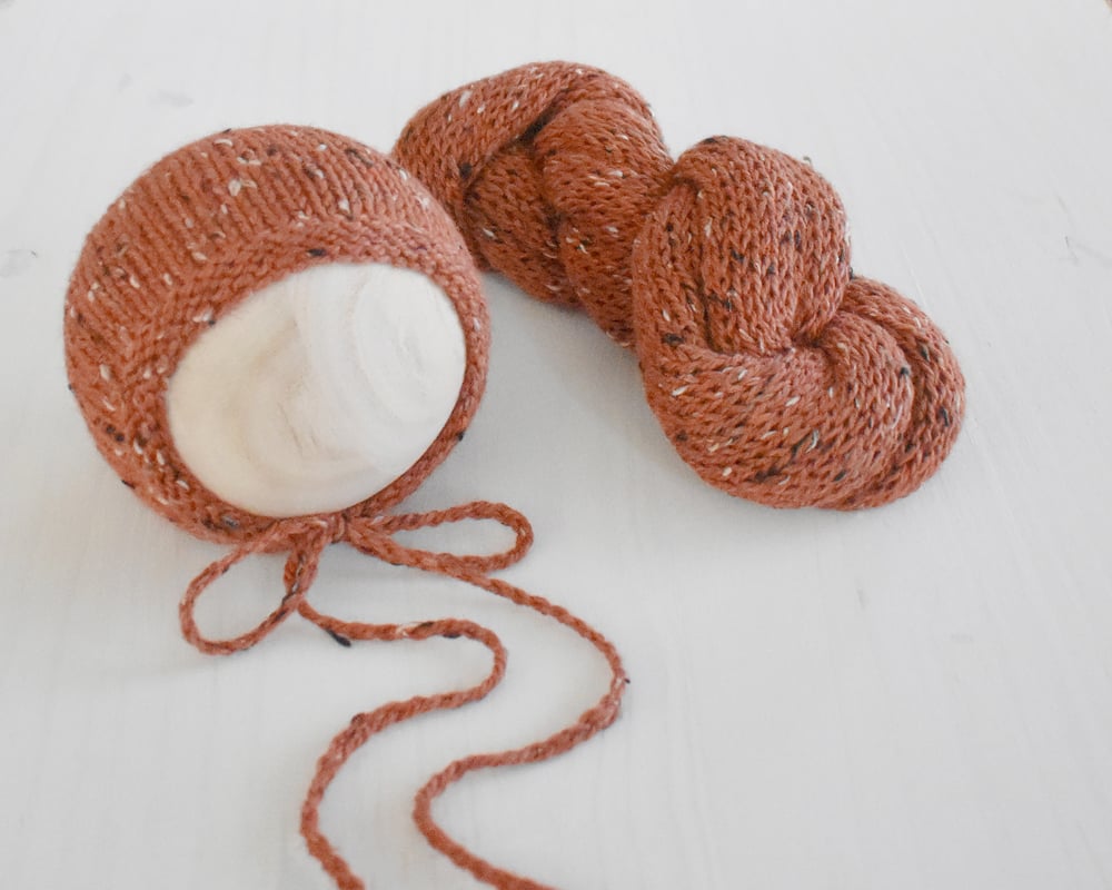 Image of Rust Tweed Knit Bonnet & Wrap