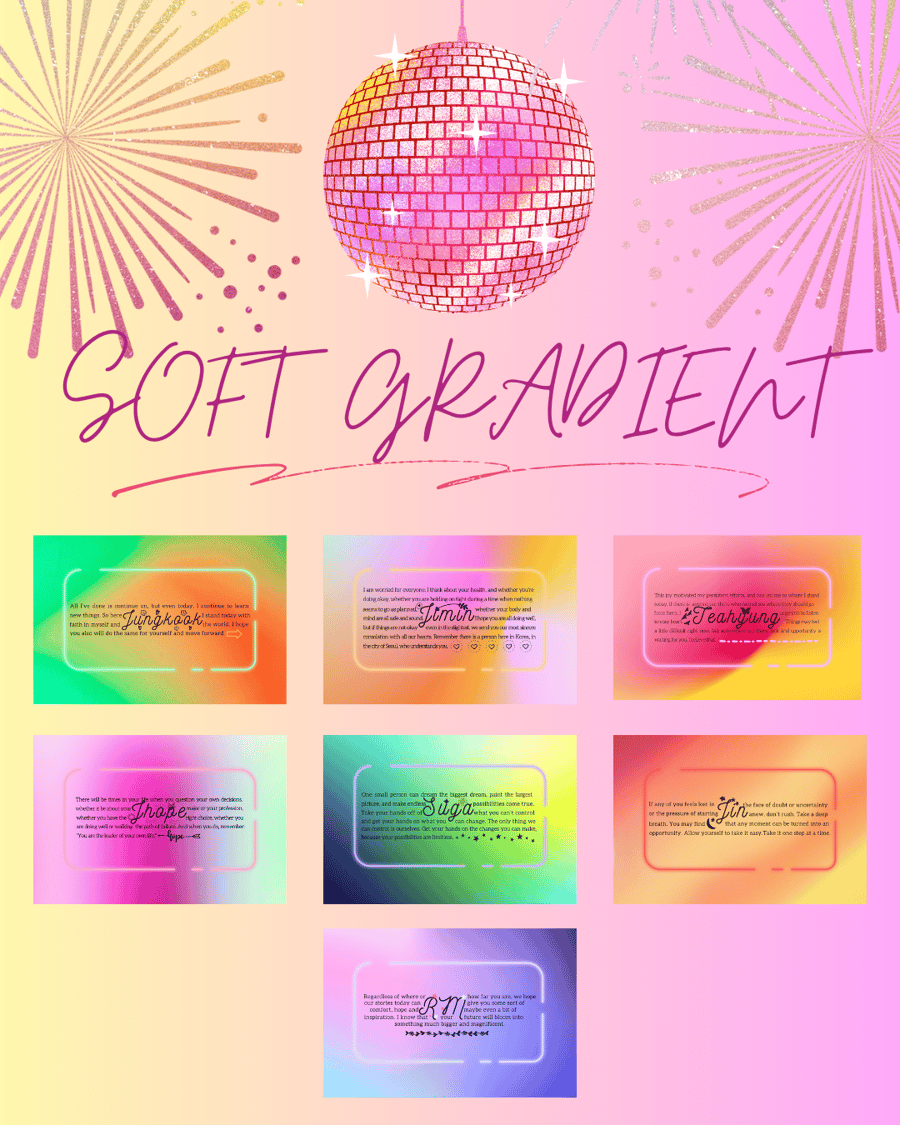 Image of BTS Class of 2020 Quotes Prints (set of 7) Soft Gradient