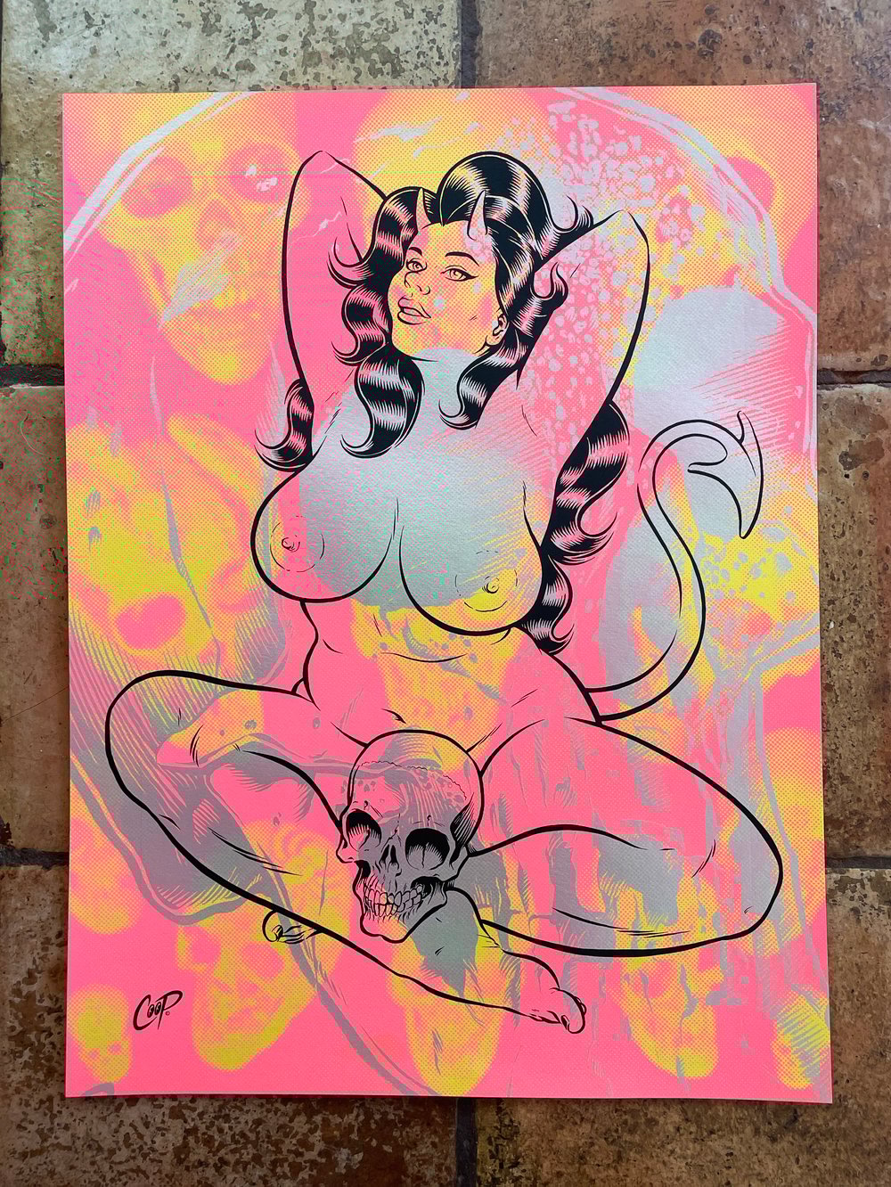 Image of DEVIL GIRL AND SKULL Silkscreen Print