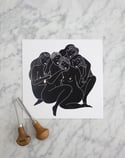 Les Jacquelines bleu - Linogravure originale en édition limitée format 20x20