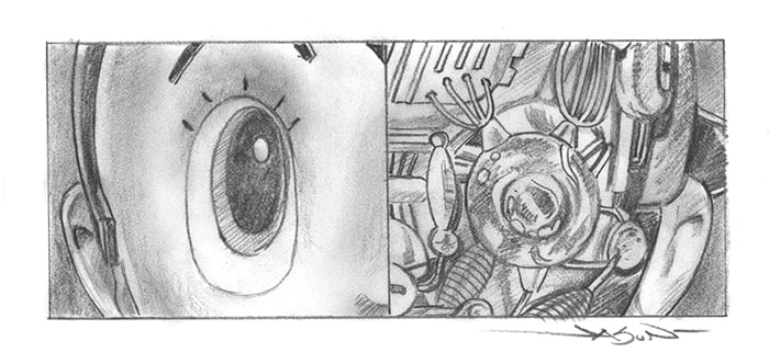 "Astro Boy" - 6.25" x 2.5" original pencil drawing