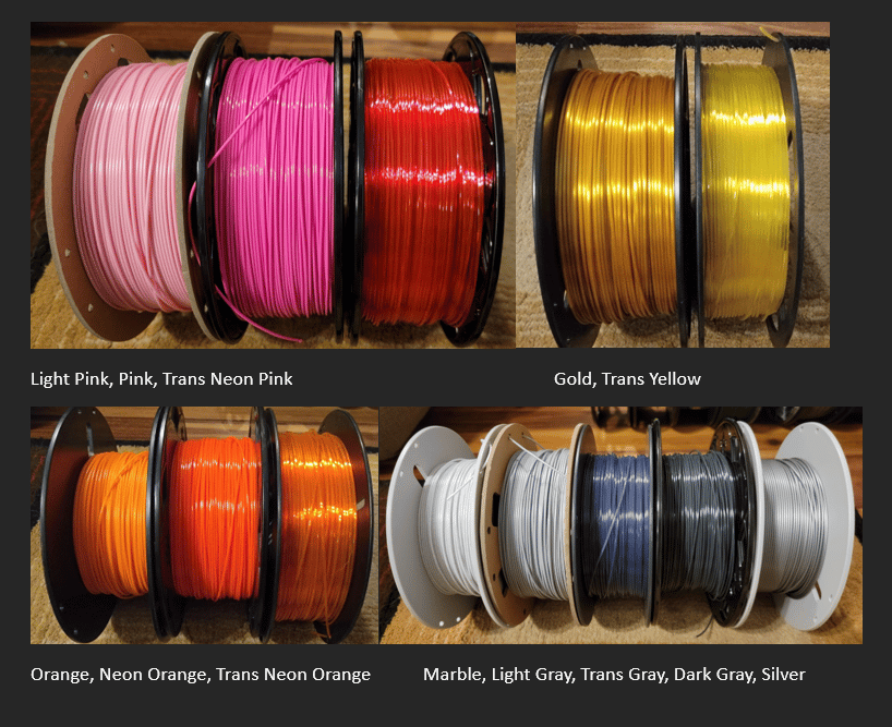 3d Printing Colors Available