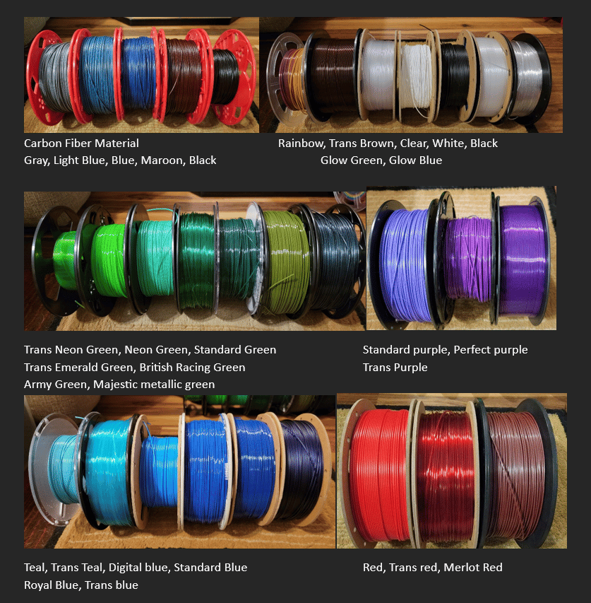3d Printing Colors Available