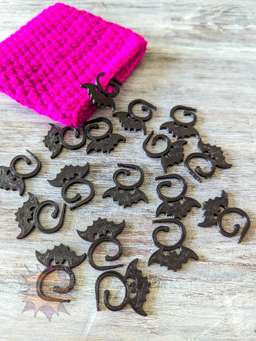Image of 12 Pack Bat Stitch Markers - 3D Printed