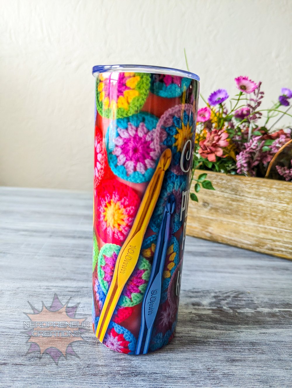 Image of 20 oz Skinny Tumbler – I Crochet Because Punching People is Frowned Upon