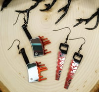 Mirrored Bloody Meat Cleaver/Saw Drop Earrings